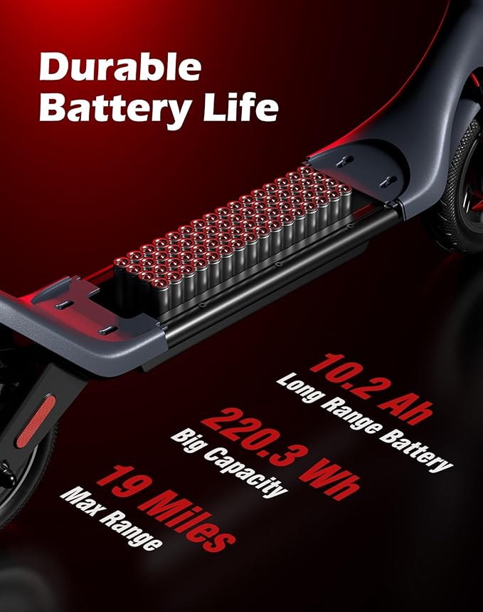 Electric Scooter with 10in Pneumatic Tires, 10.2Ah Battery, 19 Miles, 350W Motor, 15.5MPH, 265lbs Max Load, APP Control, Cruise Control, Foldable E Scooter for Adults and Teens, UL2272