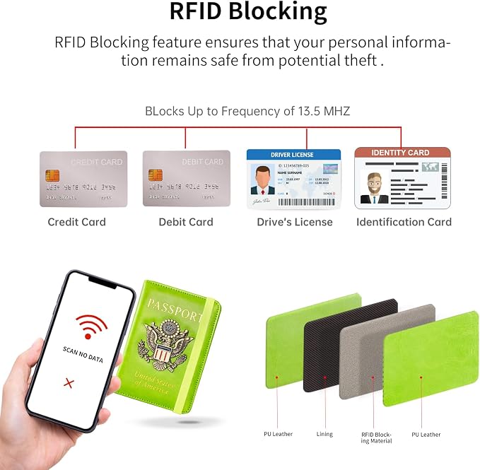 Passport Holder and Card Slot Combo RFID Blocking Leather Travel Passport Wallet for Men and Women US Passport Cover, Green