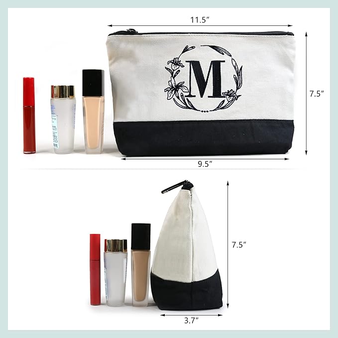 BeeGreen Christmas Birthday Gifts for Women Birthday Gifts Large Canvas Tote Bag with Embroidery Leather Handle Initial Monogram for Friend Mother Grandma Sister Boss Letter J