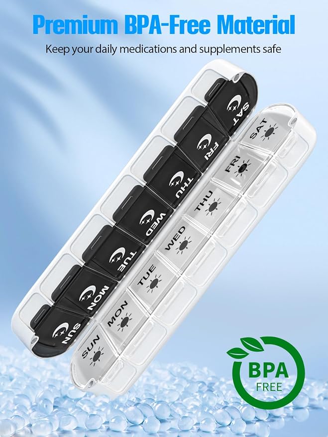 Gelibo Pill Organizer 2 Times a Day,Magnetic Foldable Weekly AM PM Pill Case, Large Travel Pill Box for Vitamins,Supplements,Medication Organizer 7 Day,Never Spill Pills,Easy to Open for Arthritis