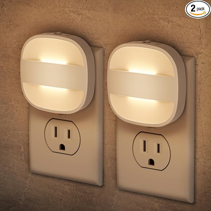 Briignite LED Night Lights Plug Into Wall,2 Packs Plug in Night Light with Dusk to Dawn Sensor, Foldable Plug Nightlight Adjustable Brightness, for Bathroom, Hallway, Kitchen