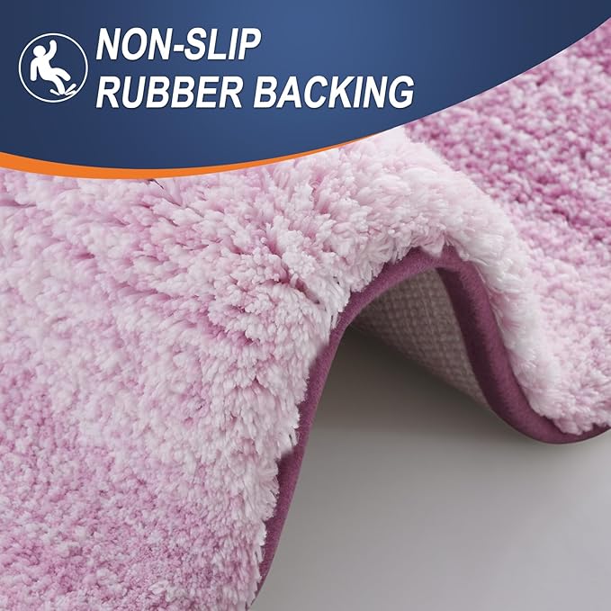 OLANLY Bathroom Rug Set 2 Piece, Soft Absorbent Microfiber Bath Mats and U-Shaped Contour Toilet Rug, Non-Slip, Machine Wash Dry, Plush Shaggy Bath Mats for Bathroom (24"x16"+U24 x20, Pinkish-Purple)