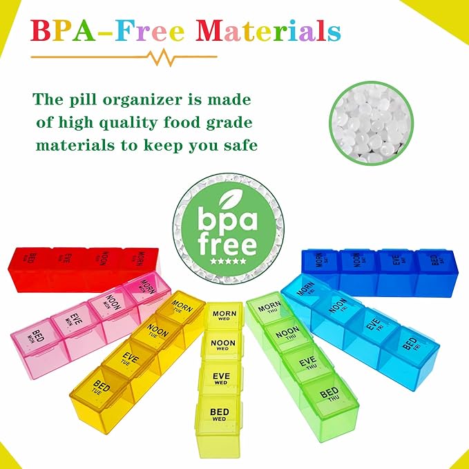 ZVZM Weekly Pill Organizer 4 Times a Day, Large Medicine Organizer, Pill Box 7 Day 28 Compartment, Portable Travel Pill Container Case for Vitamin and Supplement (Color)