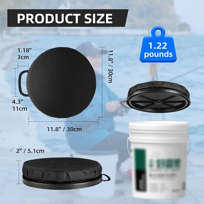 360-Degree Swivel Bucket Seat Lid 5 Gallon Bucket Seat Cushion, Black Foam Padded Buskets Seats Lid for Fishing Hunting