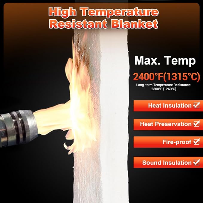 Ceramic Fiber Blanket, Fireproof Insulation Baffle, Rated to 2400F, Size 24"x12", 1" Thick, High-Temperature Resistance for Pizza Oven Stoves, Kilns, Forges, Pipes Insulation