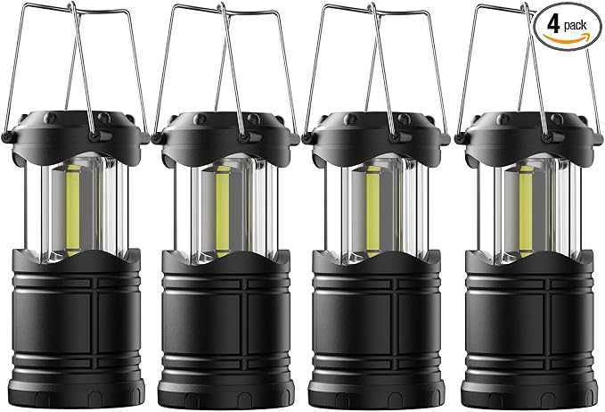 Lichamp LED Camping Lantern, 4 Pack Battery Powered Flashlight for Power Outages, Portable Collapsible Hanging Light Essential for Home, Outdoor, Emergency Lamp Survival Kit Gear for Hurricane, Black