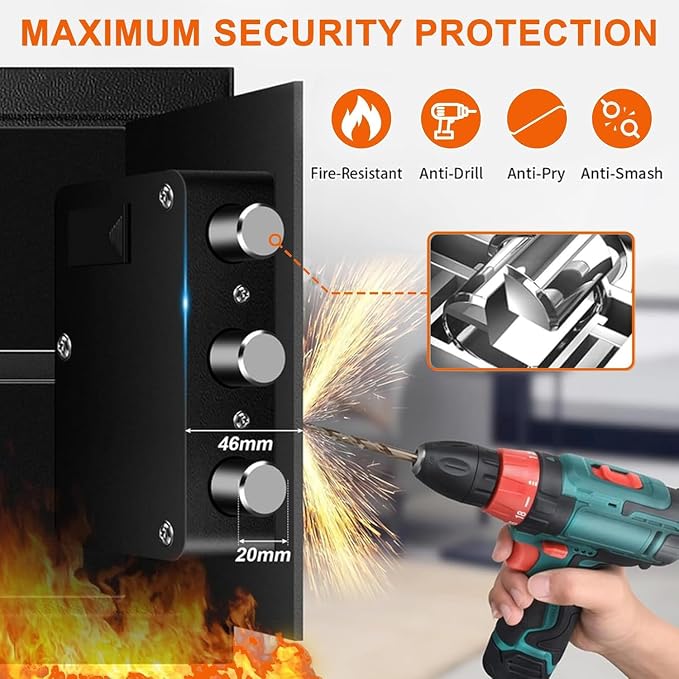 1.8 Cuft Fire proof Safes for HOME USE, Anti-Theft Digital Security Safety Box with Programmable Keypad and Spare Keys, Home Safes Fireproof Waterproof for Money Medicine Document Valuables