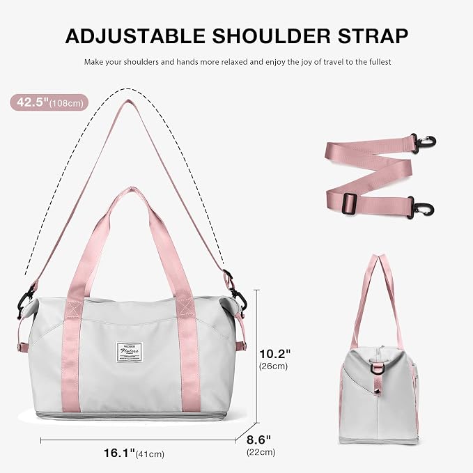 Travel Duffel Bag, Sports Tote Gym Bag, Shoulder Weekender Overnight Bag for Women
