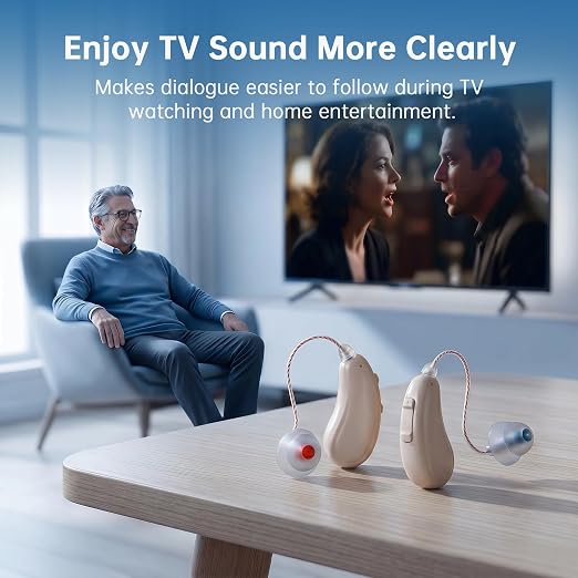 OTC Hearing Aids for Seniors & Adults, Rechargeable Hearing Aid with AI Voice Enhancement, Noise Reduction & Feedback Control, Easy to Use for Clear Conversations, TV & Outdoor Listening