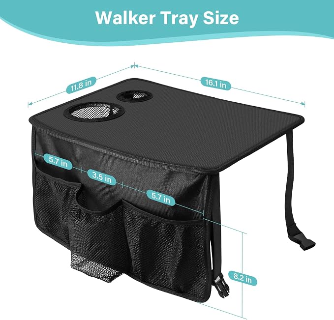 Walker Tray for Folding Walker, Trays for Walkers for Seniors Detachable with Cup Holder,Walker Trays for Rolling Folding Walker,Walker Accessories for Elderly