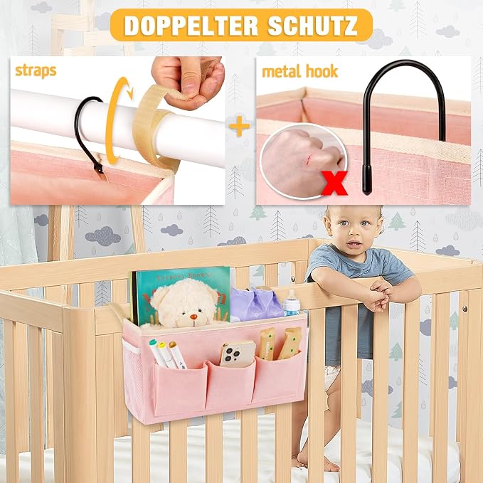 Lilithye Bedside Caddy, Bedside Storage Bag Hanging Organizer for Bunk Bed | Bed Caddy with Fixed Straps and Water Bottle Holder for Home, College Dorm, Bunk Bed, Hospital Bed and Crib Bed Rails