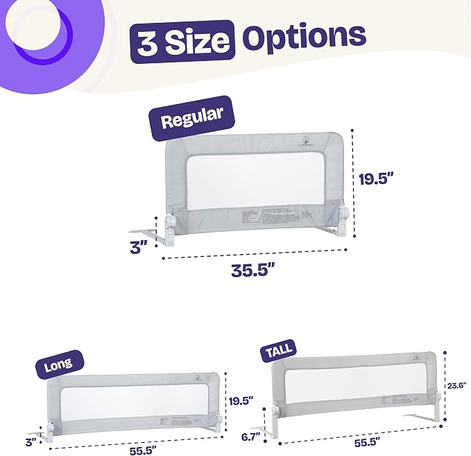 ComfyBumpy 1-Pack Bed Rail for Toddlers 35.5" L x 19.5" H | Toddler Bed Rails for Twin, Full & Toddler Bed Size | Swing Down Bed Rail Guard | Baby Bed Side Rail for Kids | Gray