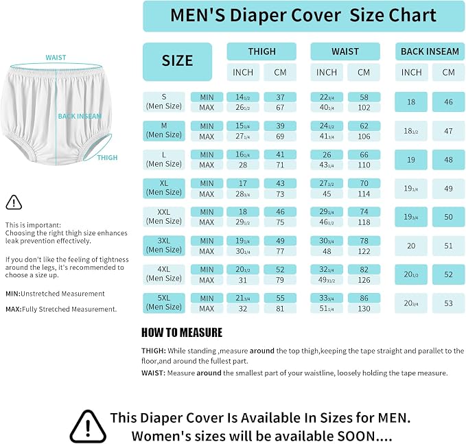 Adult Diaper Cover for Incontinence Noiseless Leak-Protection Underwear Plastic Pants Over Diapers Waterproof Rubber Pants (White, S(Men Size))