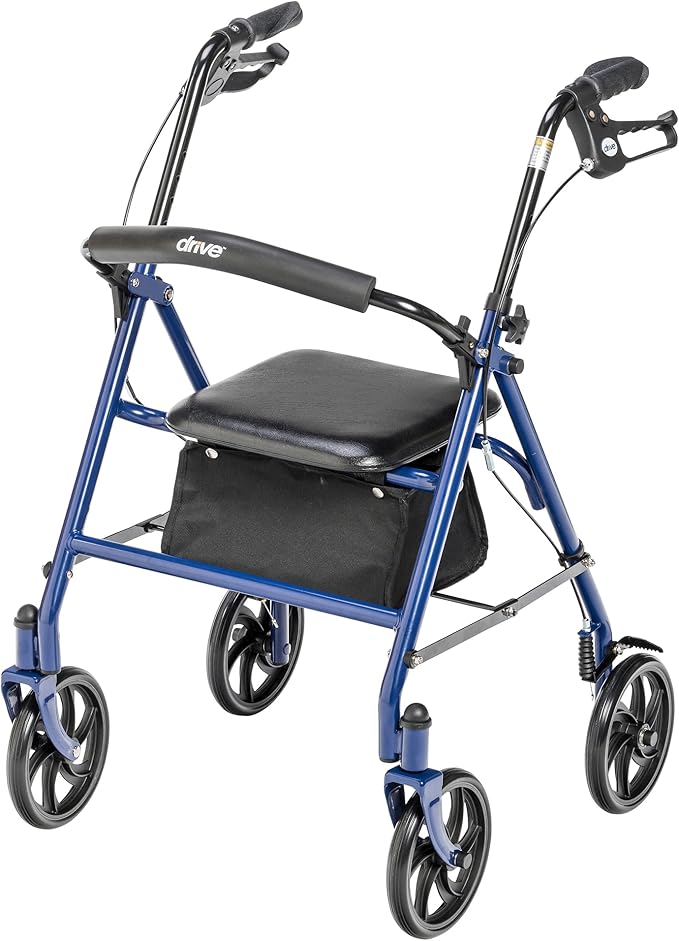 Drive Medical Rollator Walker with Seat, 7.5 Inch Wheels, Blue | Rollator Walker Offers Stable, Height Adjustable Mobility Support with Durable Steel Frame and Wheels