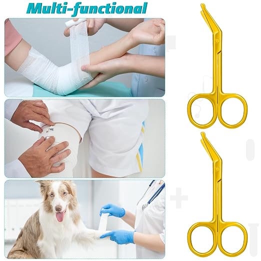 Zhehao 2 Pieces Ostomy Scissors Bandage Scissors Nursing Scissors Stainless Steel Scissors for Doctors, Nurses, Veterinary Home Nursing, 4.3 x 2.1 Inch, Curved (Gold)