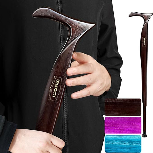 Wooden Walking Cane for Men and Women -Natural Solid Wood, 3 Rubber Tips, Heavy Duty, with Travel Bag- Wooden Walking Stick, Ergonomic Canes for Seniors Unisex Walking Canes