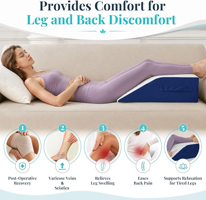Yojoker Leg Elevation Pillow Blood Circulation, Memory Foam Wedge Pillow for Legs Swelling, Leg Elevation Pillows for After Surgery，Knee Wedge Pillow for Sleeping Back Hip Ankles Relief Navy
