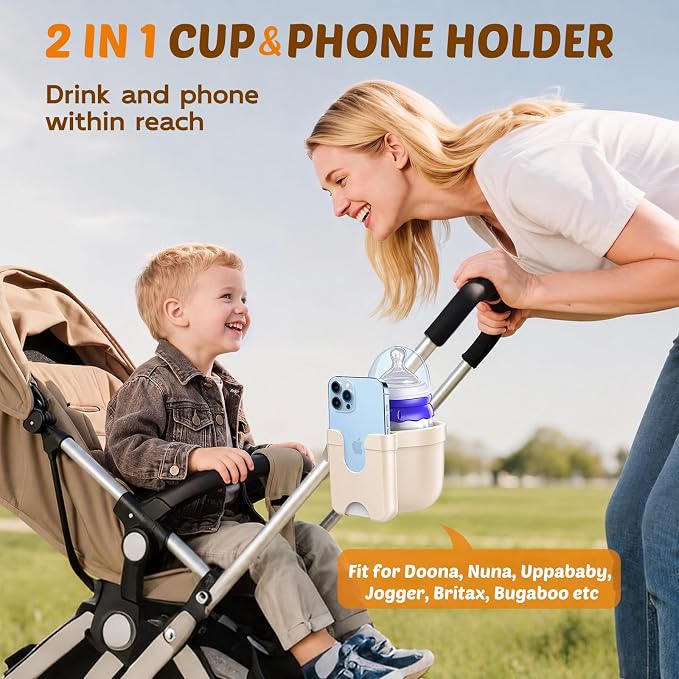 Cup Holder for Walker: Stroller Cup Holder Attachment with Phone Holder | Wheelchair & Stroller Accessories for Rollator, Bike, Scooter, Golf Cart, Baby Essentials, Christmas New Mom Seniors Gifts