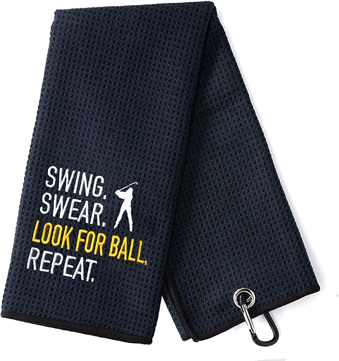 DYJYBMY Look for Ball Golf Towel, Embroidered Golf Towel with Clip, Waffle Weave, Golf Accessories for Men, Christmas Birthday Appreciation Retirement Gifts for Husband Dad (Black)