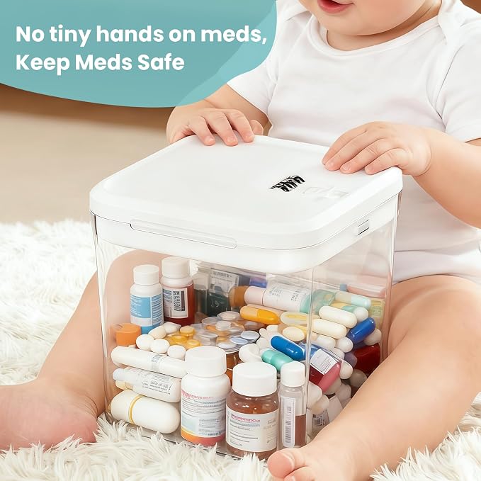 Medicine Lock Box for Safe Medication, Clear Lockable Storage Box for Snacks Food, Phone Lock Boxes with Combination Code for Home/Dorms/Office Storage Lockers (White)
