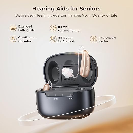 Hearing Aids for Seniors, OTC Hearing Aids for People with Hearing Loss, 100Hrs Long Battery Life, Upgraded 16-Channel Chip for Superior Sound Quality, RIE Design for Comfortable Wearing