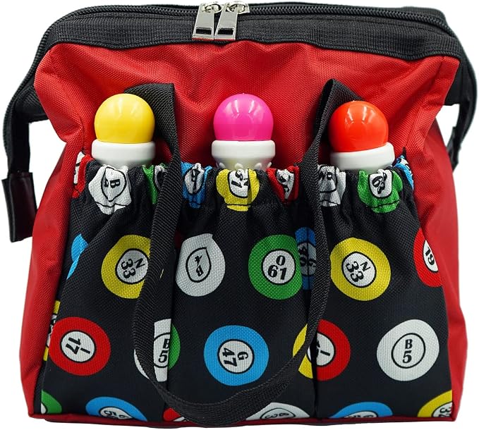 Yuanhe Bingo Dauber Bags with 6 Pockets Red Bingo Tote Bag