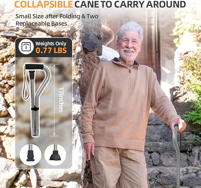 BeneCane Walking Cane for Men & Women Adjustable Cane with Offset Soft Cushioned Handle -Portable Lightweight Sturdy Mobility Walker Aid for Elderly, Seniors Collapsible Cane