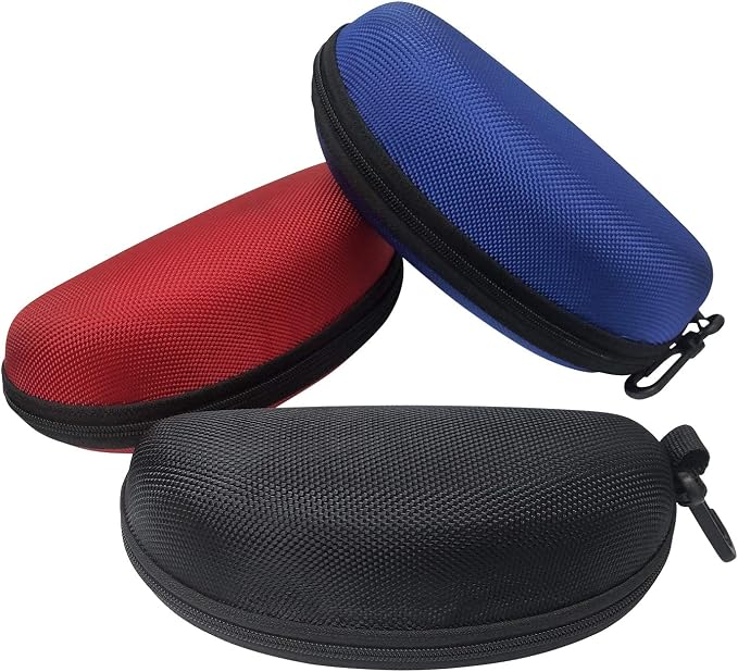 3 Pack Sunglasses Case, Eyeglasses Case for Men and Women, Portable Zipper Protect Case with Clip, Fit for Safety Glasses Safety Goggles 3D Glasses and Reading Glasses