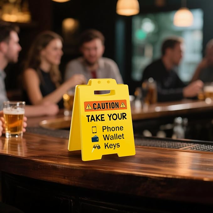 MBL Phone Wallet Keys Reminder - Small Mini Desktop Desk Warning Signs White Elephant Stocking Stuffers Christmas Xmas Holiday Gifts for Home Office Checkout Counters Restaurants Cafes Fitting Rooms