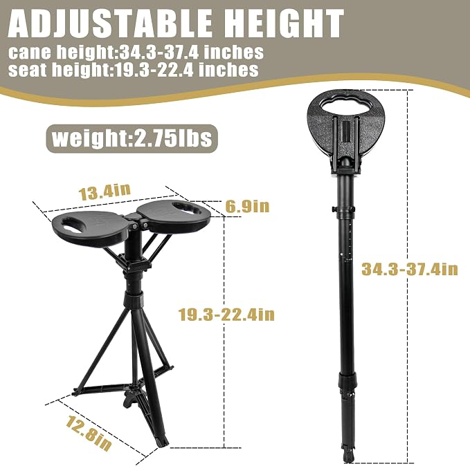 ALEVMOOM Upgraded Walking Cane with Seat, Capacity 440lbs Foldable Cane Chair for Adults, Portable Seats for Seniors, Easy Carry Stick for Hiking Traveling Camping (Black)