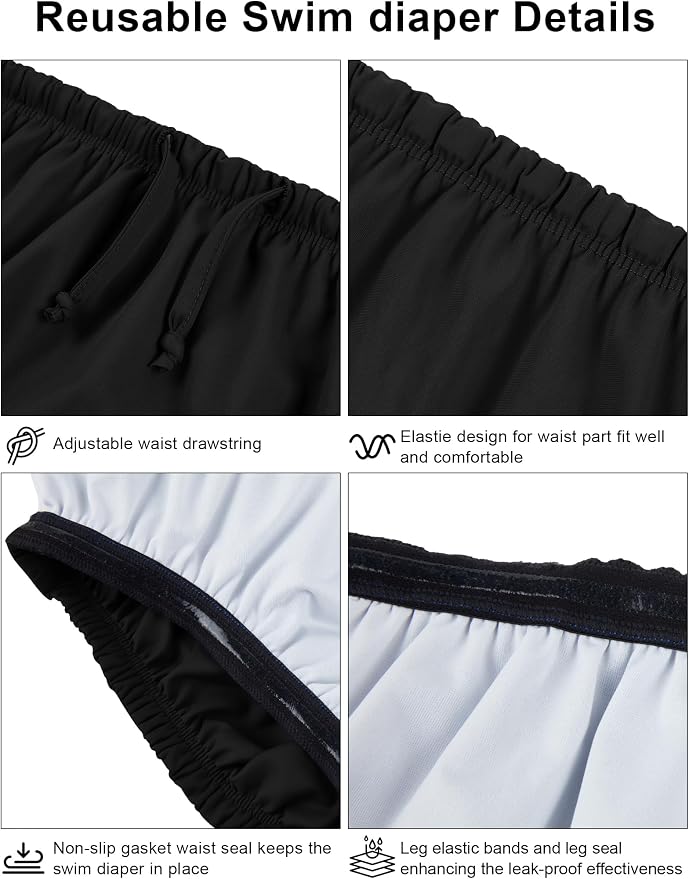 Adult Reusable Swim Diapers for Incontinence pecial Needs Swimwear Waterproof Leakproof Cloth Diaper Covers Unisex Black 4XL