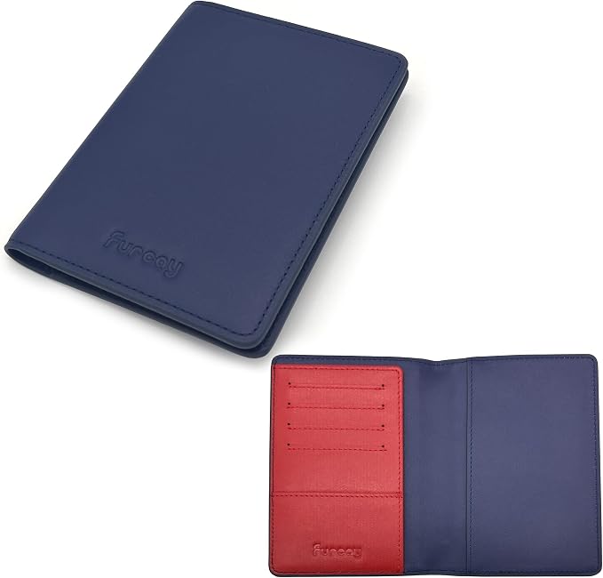 Slim Nappa Leather RFID Blocking Passport Cover (Blue/Red) | Genuine Leather Passport Holder for Men and Women