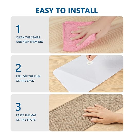 Stair Treads for Wooden Steps Indoor, 15 Pack 8" X 30" Non Slip Carpet Stair Treads with Reusable Adhesive for Elders and Dogs, Surface Polyester TPR Backing Stair Rugs