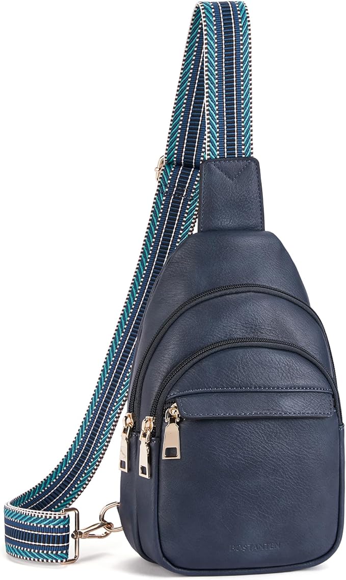 BOSTANTEN Sling Bag for Women Leather Crossbody Bags Fanny Pack Chest Bag for Travel | Adjustable Wide Strap, Small, Anti Theft, Lightweight, Multi Pockets and Carrying Way, Card Slot, Cute Trendy for Everyday