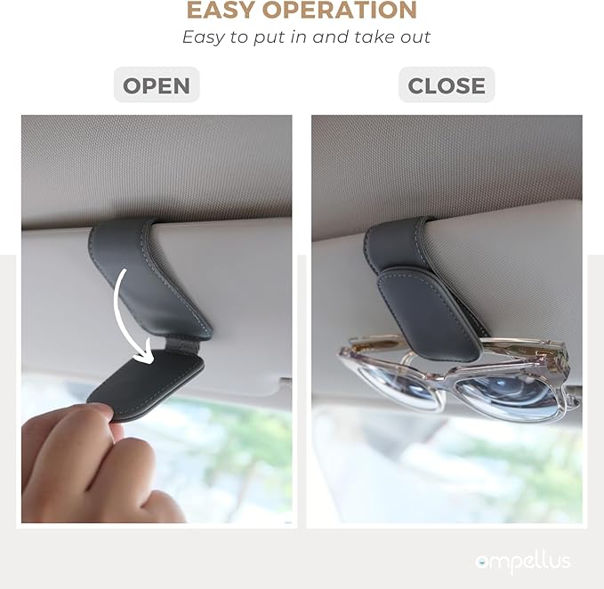 2 Pack Magnetic Leather Sunglass Holder, Eyeglass Hanger Clip for Car Sun Visor, Suitable for Different Size Eyeglasses (White, 2 Pack)
