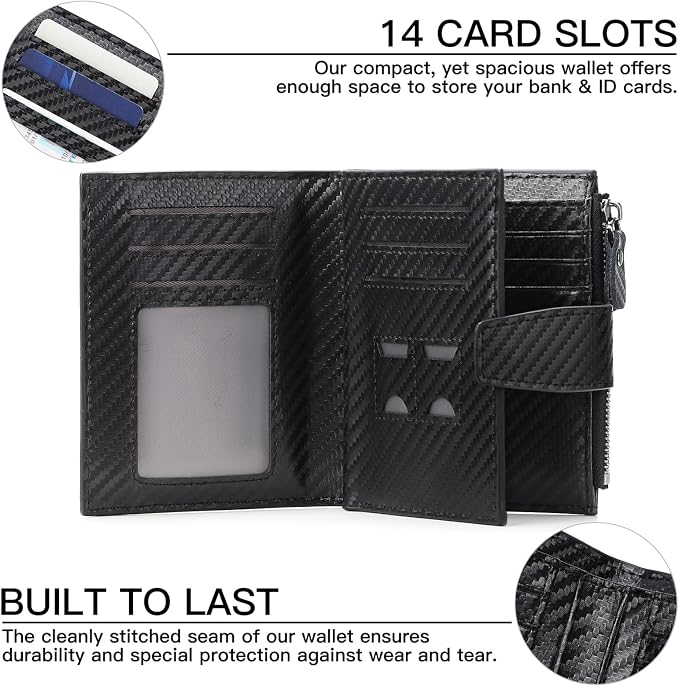 Wallet for Men Genuine Leather RFID Blocking Mens Wallet with Zipper Coin Pocket ID Window