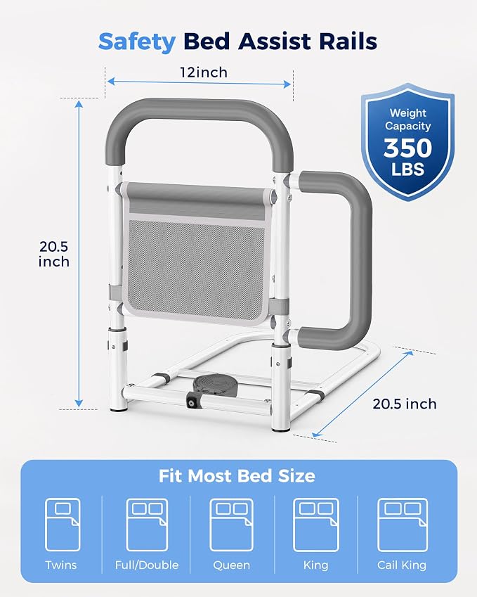 ONTHEWEI Bed Rails for Elderly Adults Safety, with Double Non-Slip Handle & Storage Pouch, Fits Most Bed Sizes, Bed Assist Rails for Seniors and Post-Surgery,Reduce Falls & Support Independence