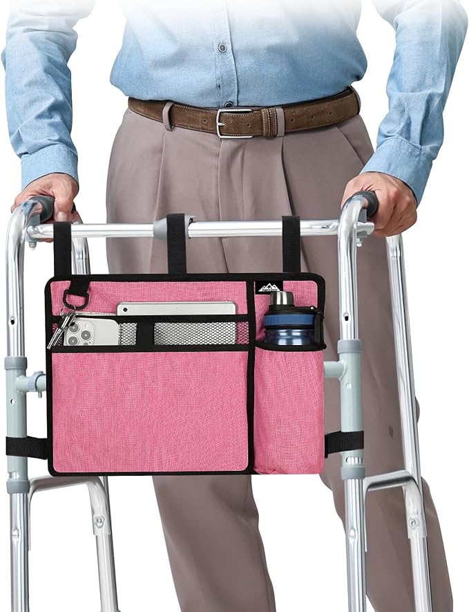 supregear Accessories Bag for Walker, Wheelchair, Rollator - Walker Basket Bag w/Cup Holder - Seniors Caddy Attachment Pouch for Walkers, Water Resistant Large Capacity Carry Storage Carrier Tote