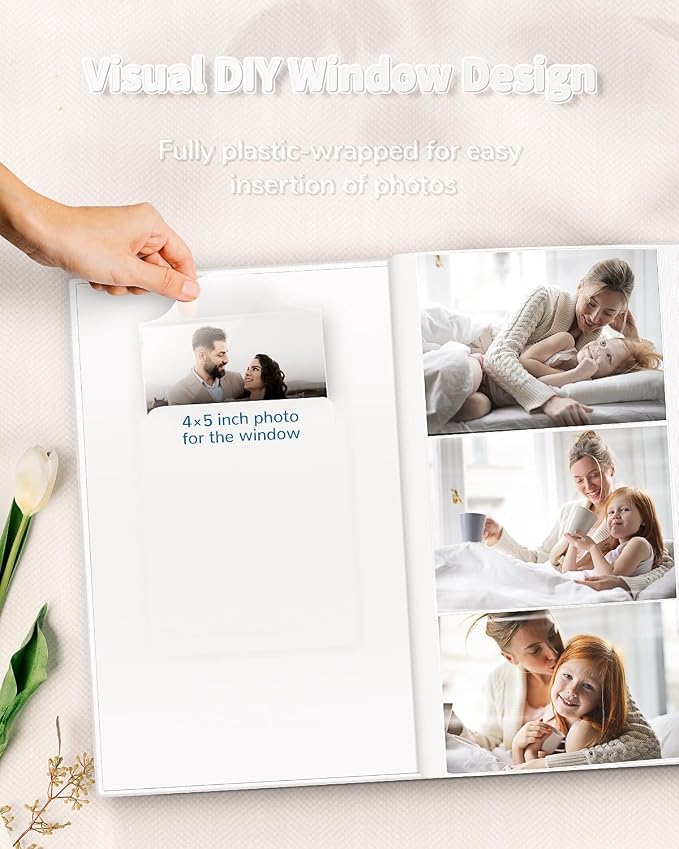 Artfeel Photo Album 4x6 with 300 Pockets,Slip-in Picture Albums,Linen Cover Memory Book with Front Window,White Page Vertical Photo Book for Wedding,Family,Anniversare,Baby,Vacation