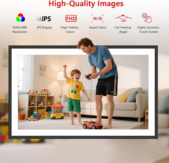 FRAMEO 15.6 Inch 32GB Large Digital Photo Frame, Digital Picture Frame WiFi, IPS HD Touch Screen, Photo Frame with Auto-Rotate Instant Share Photo/Video Sharing via Frameo App, Gift for Mom