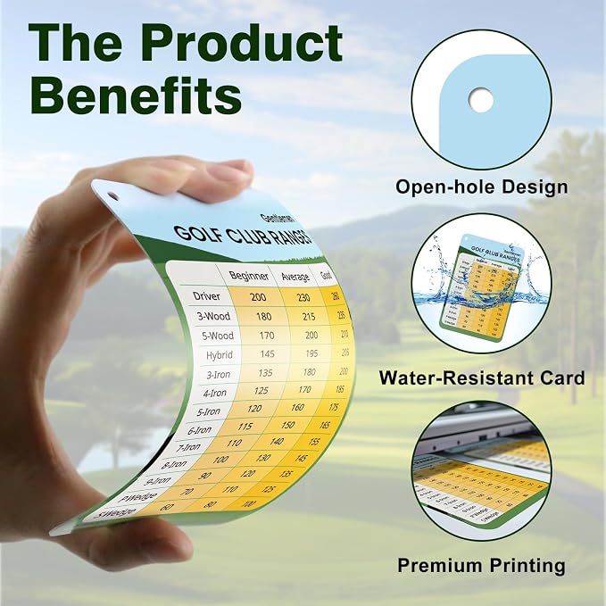 2 Pack Golf Club Distance Card, Waterproof Yardage Chart Card, Credit Card Size and Easy Carry, Quick Reference Guide with Clip, Golf Bag Accessories for Men Women Golfers | Durable、Hassle-Free、Pocket-Sized、Great Gift