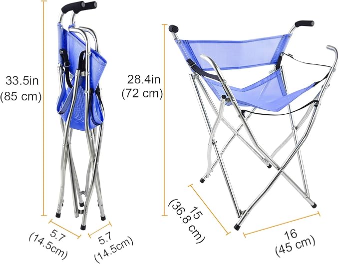 Freshore® Walking Stick Folding Cane Seat for Women/Men with Heavy Duty - Walker Chair Bench Camping Travel Stool 2 Handle with 4 Legs (for Standard Figure)