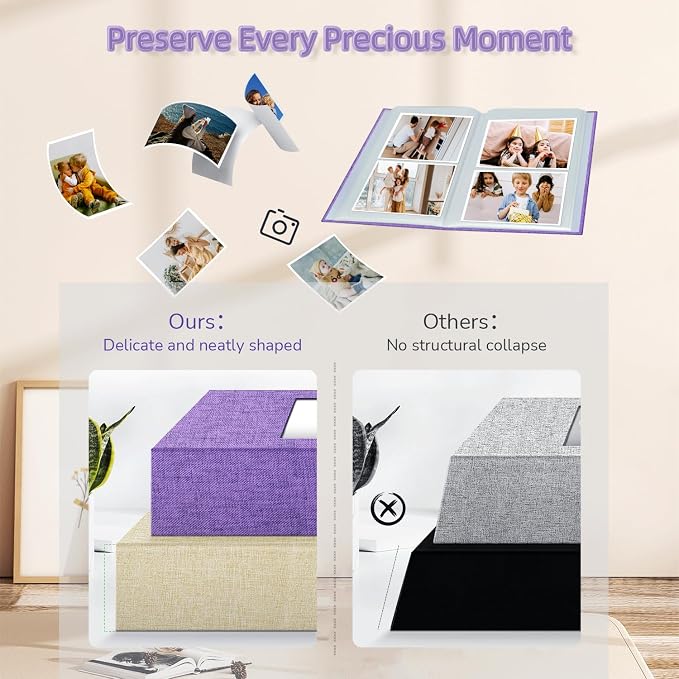 popotop Photo Album 4x6-200 Photos Photo Books with 200 Horizontal Pockets,Linen Cover Albums for Family Wedding Anniversary Baby Vacation Pictures