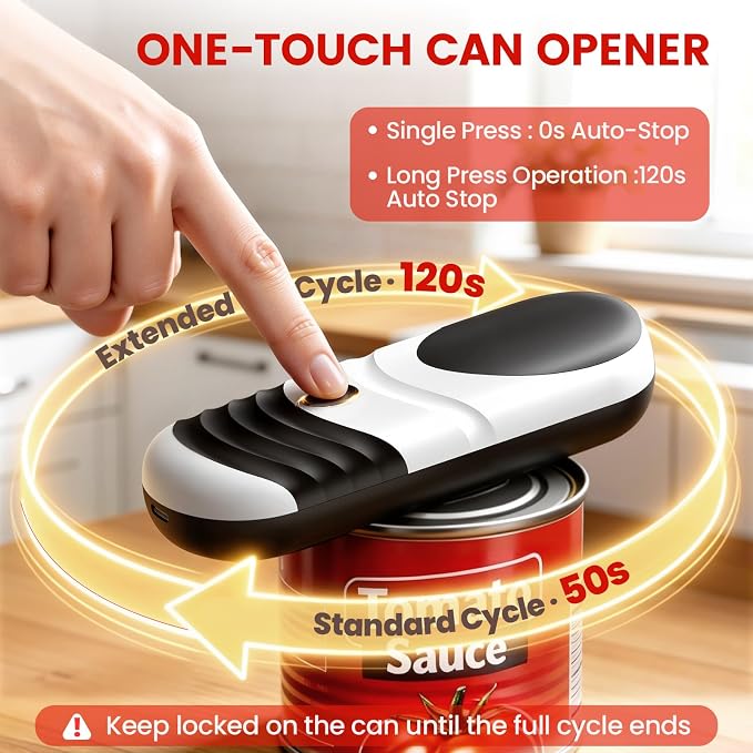 Electric Can Opener One Touch Automatic Can Opener for Seniors, Rechargeable Smooth Edge Can Opener with Magnetic Cover Catch, Food Safe Kitchen Gadget for Arthritis Hands