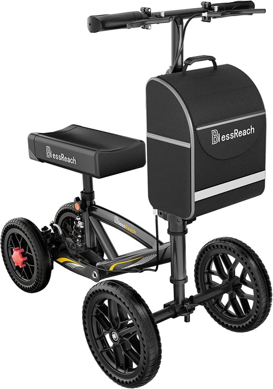 All Terrain Foldable Knee Scooter Walker - Economical Knee Walker for Foot Injuries, Compact Crutches Alternative - Black