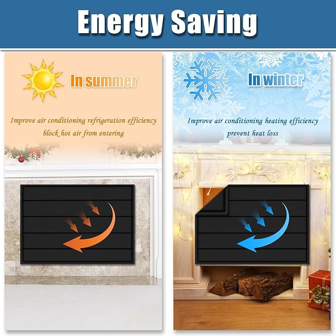 Magnetic Fireplace Blanket for Heat Loss Indoor Fireplace Covers Keep Drafts Out Stops Heat Loss Fireplace Draft Stopper with Built-in 12 Strong Magnet for Iron Fireplace Frame Fireplace Screen 43x36