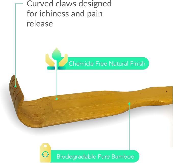 JapanBargain 4-Pack Bamboo Back Scratcher, 17 Inch Extra Long Wooden Back Scratcher for Itching Relief, Natural Bamboo Back Massager with Curved Handle for Back, Shoulders, Feet