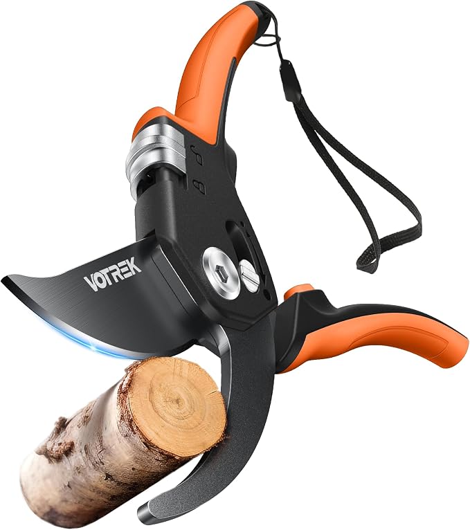 VOTREK® Pruning Shears, [Patented Stepless Handle Opening] - Garden Clippers with Ultra-Sharp SK5 Steel for Weak Hand, Pruners Universal Fit for All Hand Sizes, Effortlessly Cuts 1-Inch Branches