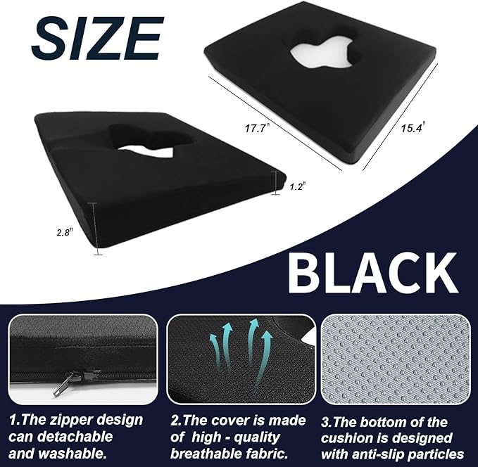 Gel Wheelchair Seat Cushion,Bed Sore Cushions for Butt,Hemorrhoid Pillow,Sciatica,Coccyx,Pressure Sore and Ulcer Pain Relief Butt Pillow,Cushion for Office Chairs with Washable Cover (Black)