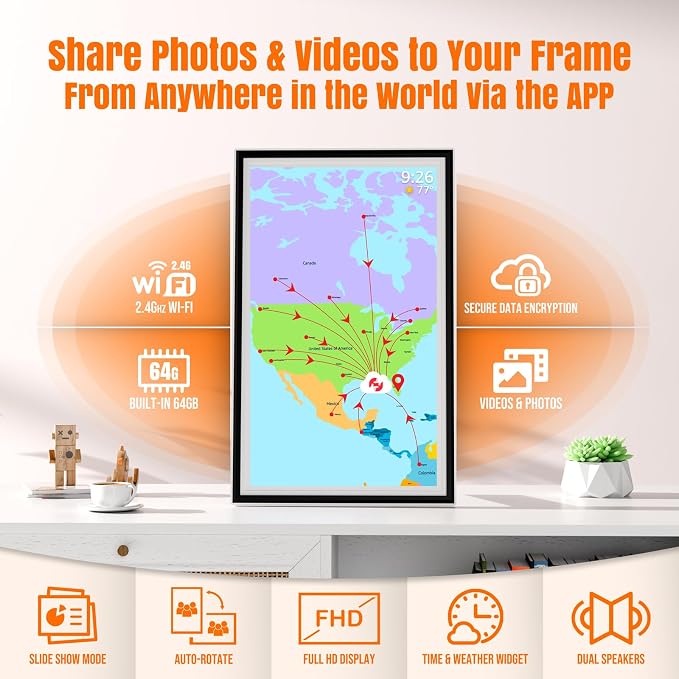 KPKUE Smart WiFi Digital Picture Frame - 15.6-inch Full HD Touchscreen, 64GB Electronic Photo Frame Wall Mountable for Home Decor, Supports USB&SD Card, Share Precious Memories via Frameo App Anywhere